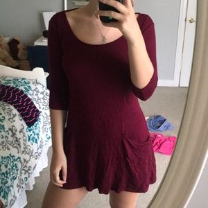 FREESHIPPING Maroon babydoll quarter sleeve dress